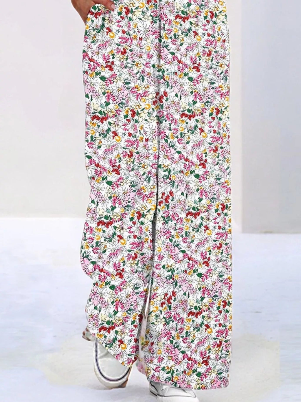 Full Size Floral Print Wide Leg Casual Jumpsuit Plus Size - ShopNQlik