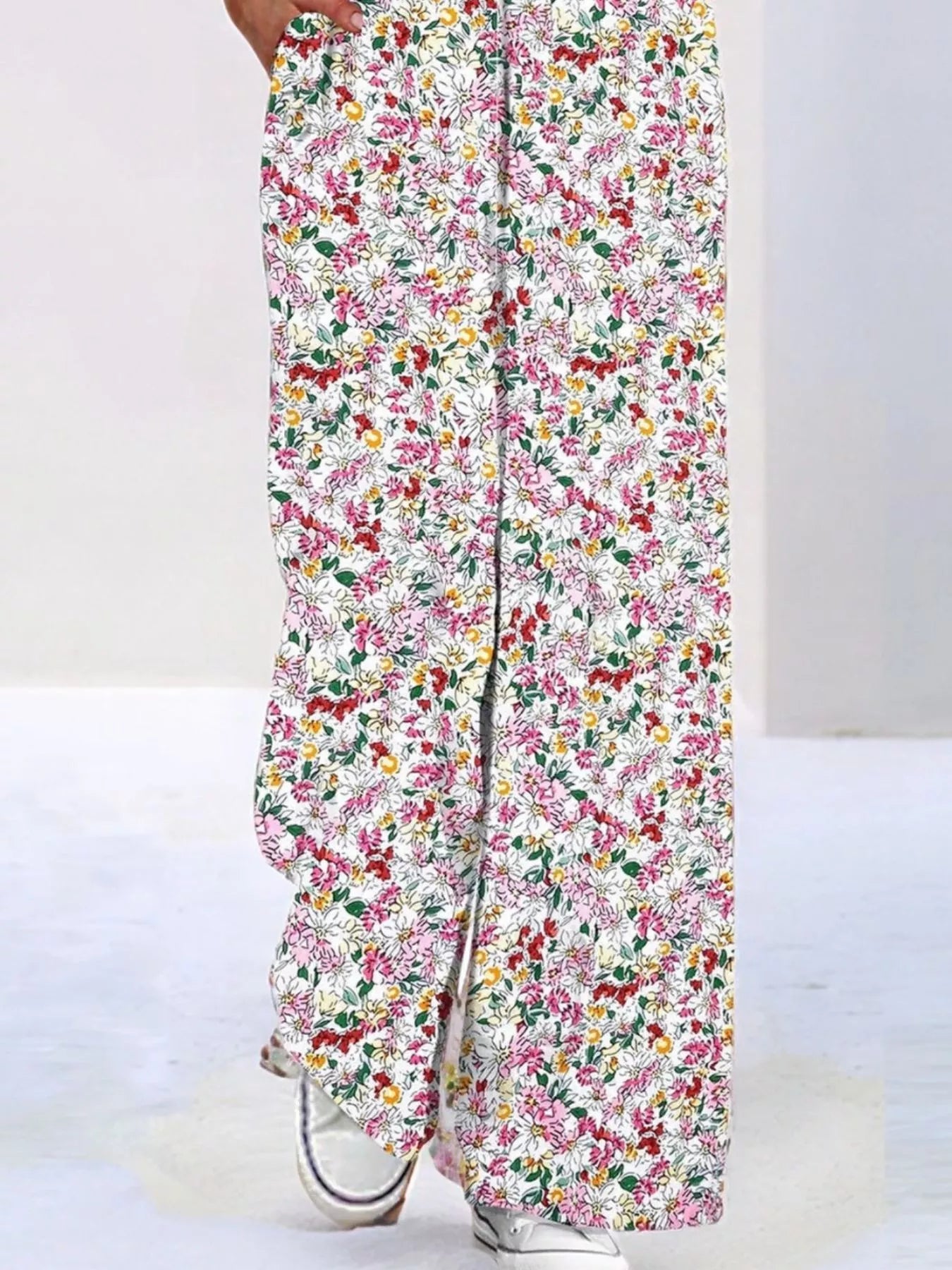 Full Size Floral Print Wide Leg Casual Jumpsuit Plus Size - ShopNQlik