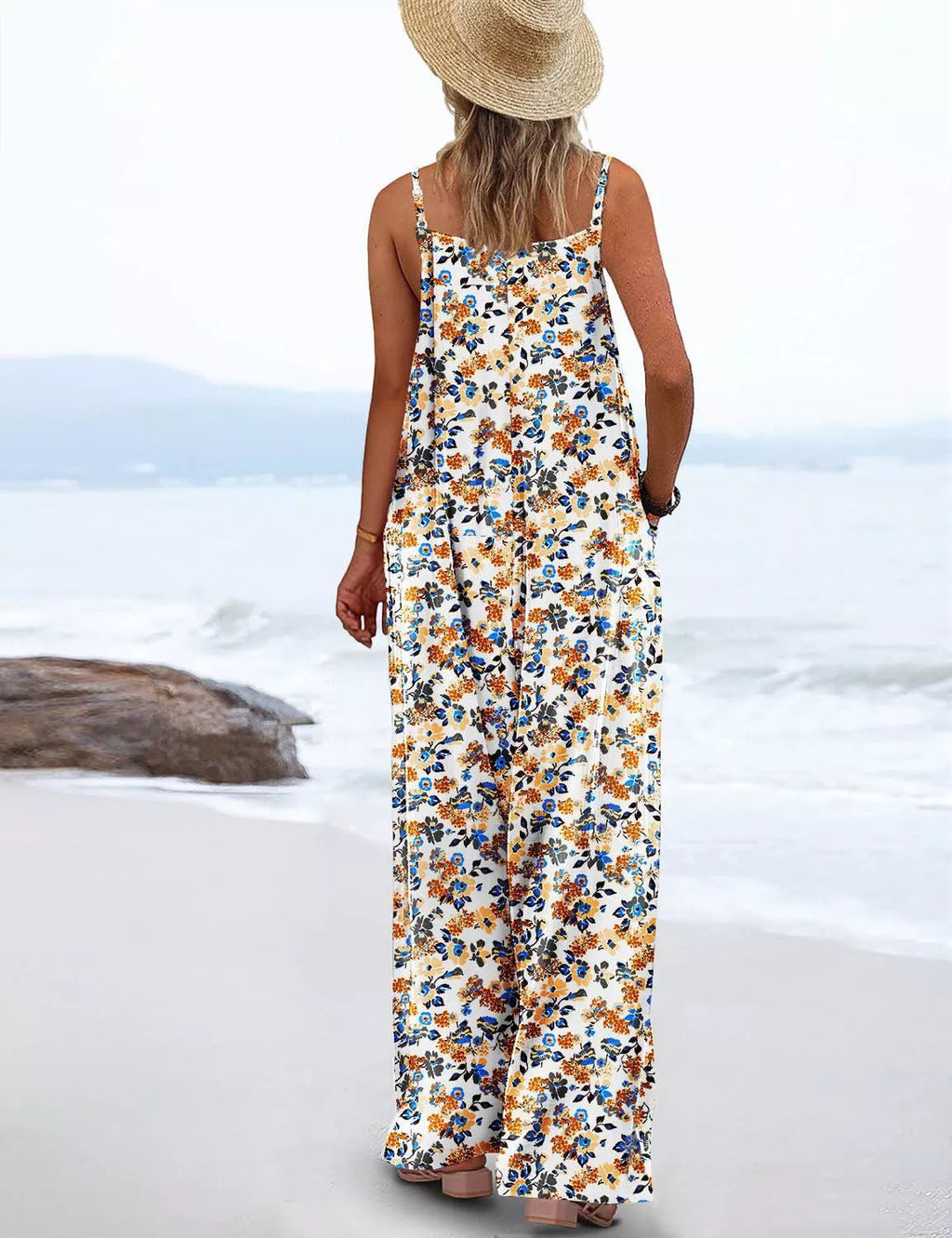Full Size Floral Print Wide Leg Casual Jumpsuit Plus Size - ShopNQlik