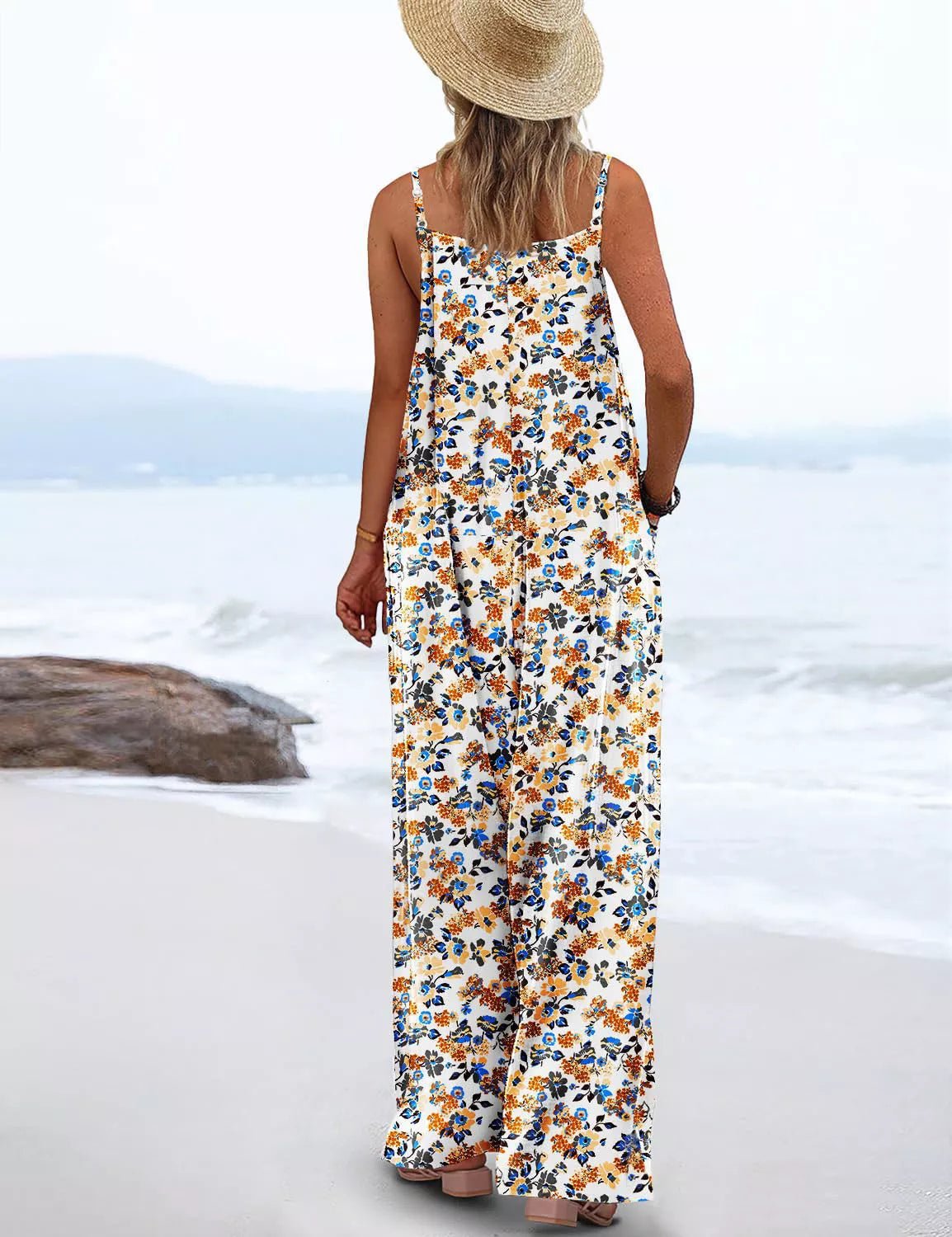 Full Size Floral Print Wide Leg Casual Jumpsuit Plus Size - ShopNQlik