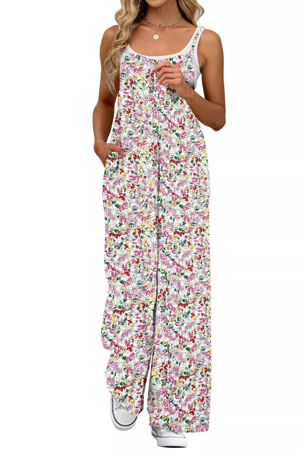 Full Size Floral Print Wide Leg Casual Jumpsuit Plus Size - ShopNQlik