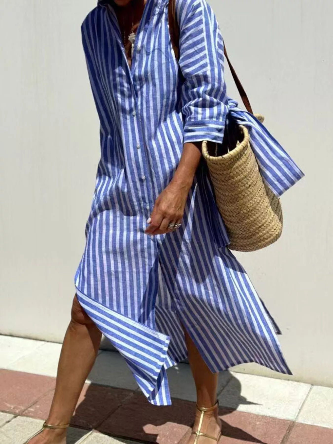 Full Size Printed Button-Down Midi Dress Plus Size - ShopNQlik