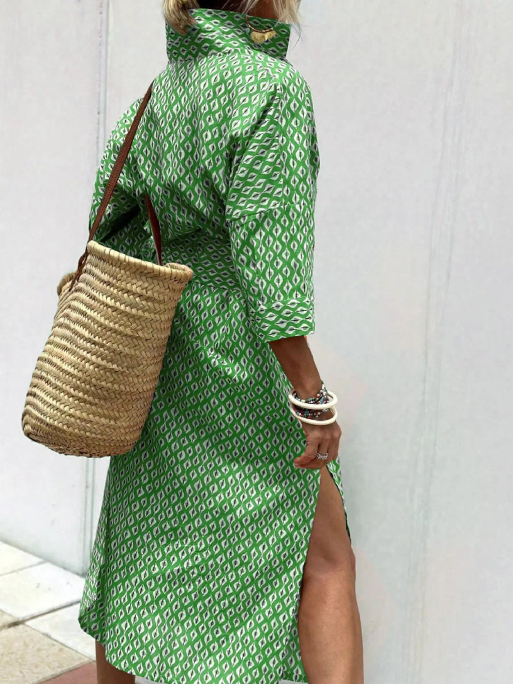 Full Size Printed Button-Down Midi Dress Plus Size - ShopNQlik