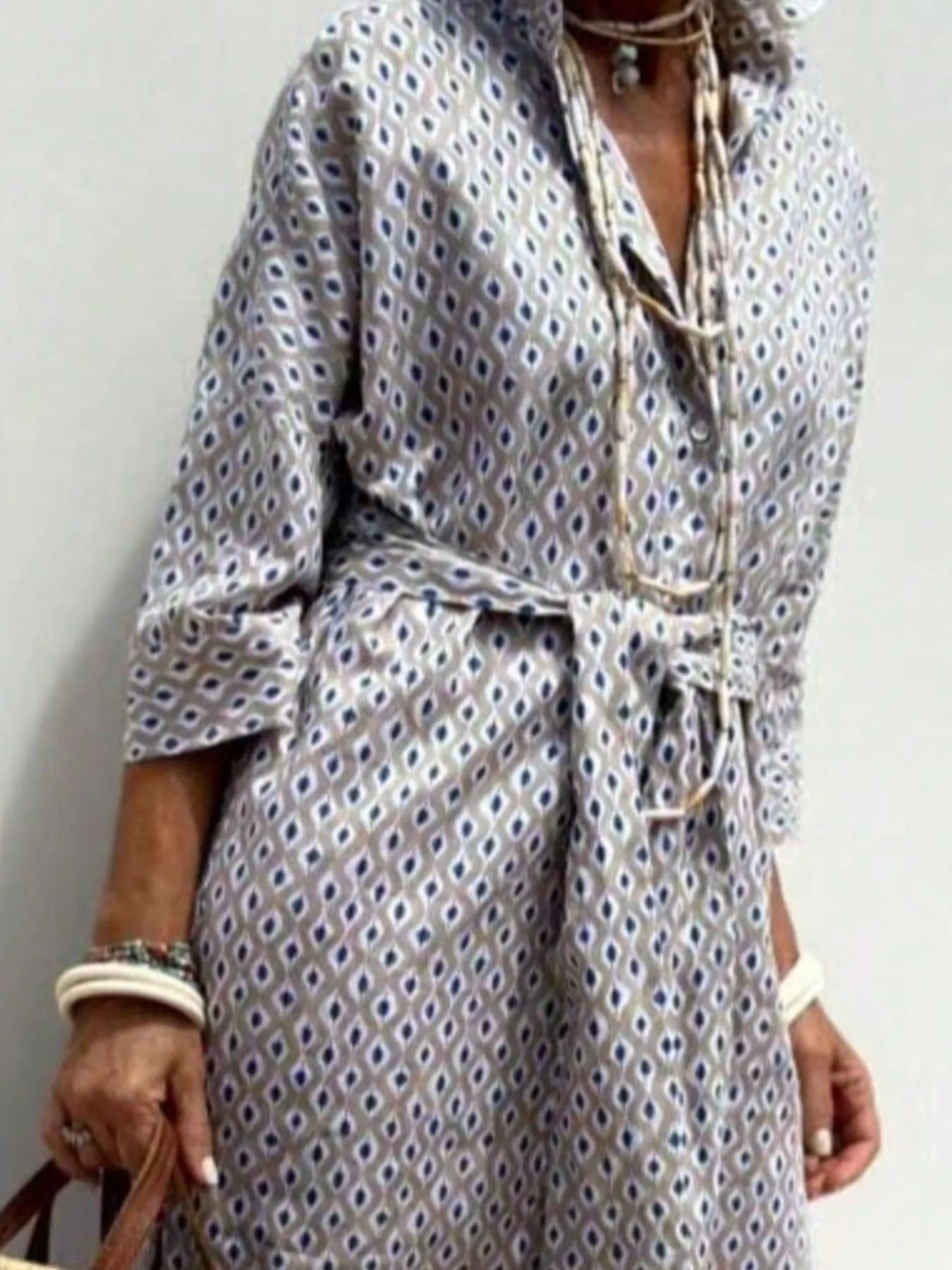 Full Size Printed Button-Down Midi Dress Plus Size - ShopNQlik