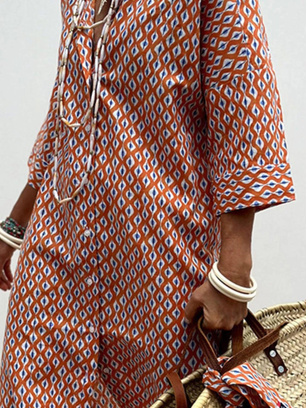 Full Size Printed Button-Down Midi Dress Plus Size - ShopNQlik