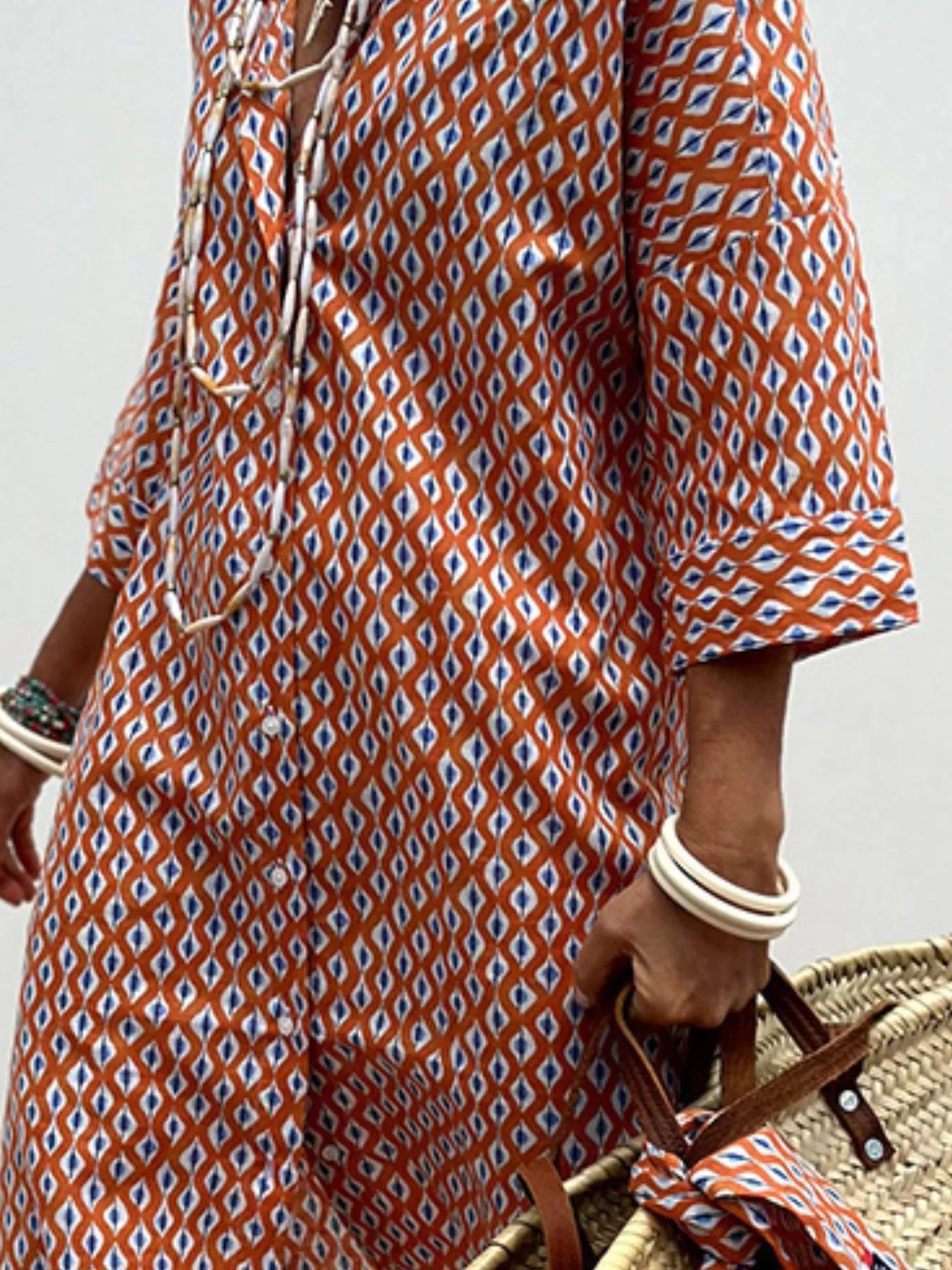 Full Size Printed Button-Down Midi Dress Plus Size - ShopNQlik