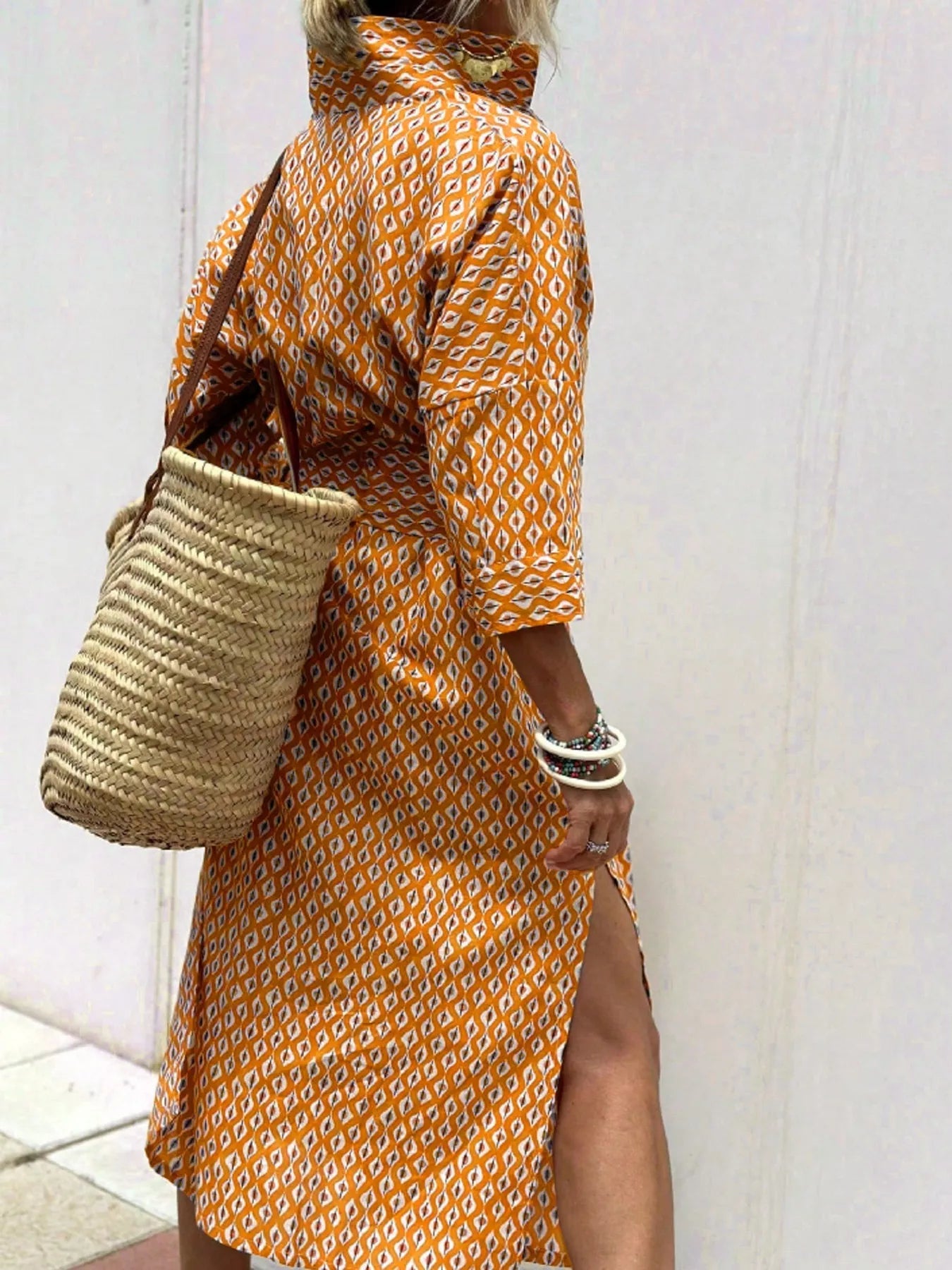 Full Size Printed Button-Down Midi Dress Plus Size - ShopNQlik