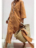 Full Size Printed Button-Down Midi Dress Plus Size - ShopNQlik