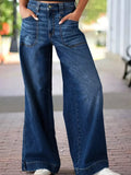 High Waist Wide Leg Wash Jeans - ShopNQlik