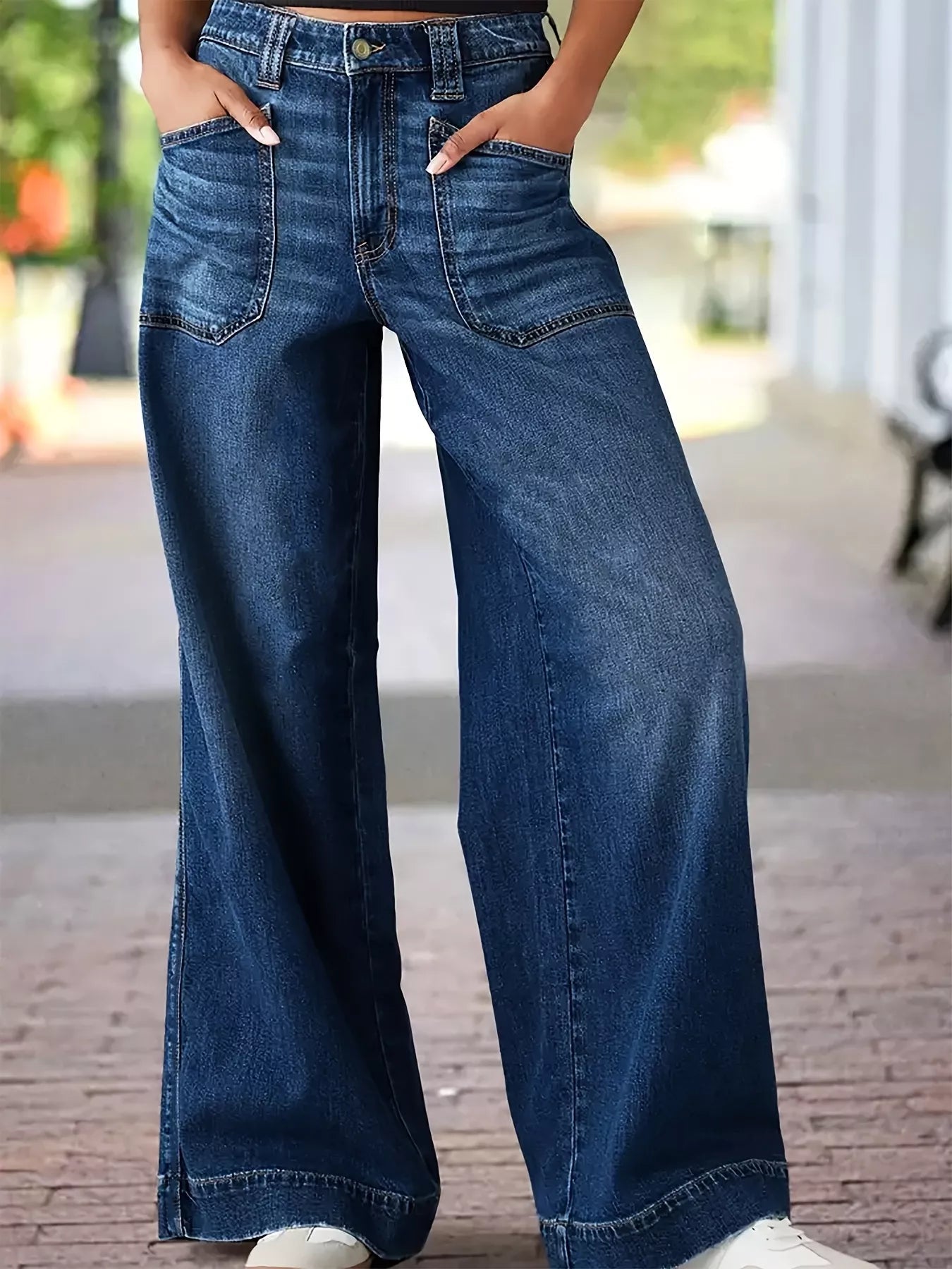 High Waist Wide Leg Wash Jeans - ShopNQlik