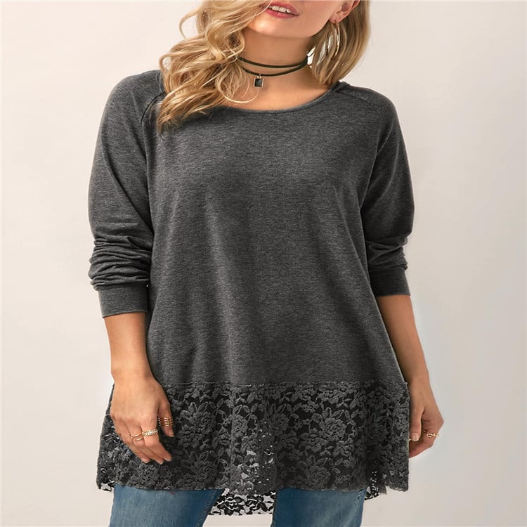 Hooded Long-sleeved T-shirt with Lace Stitching - ShopNQlik