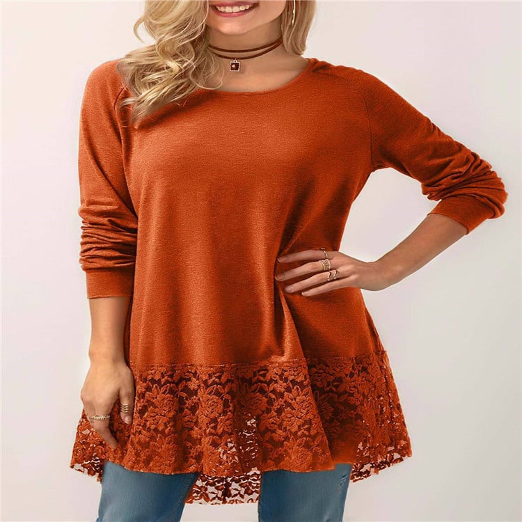Hooded Long-sleeved T-shirt with Lace Stitching - ShopNQlik