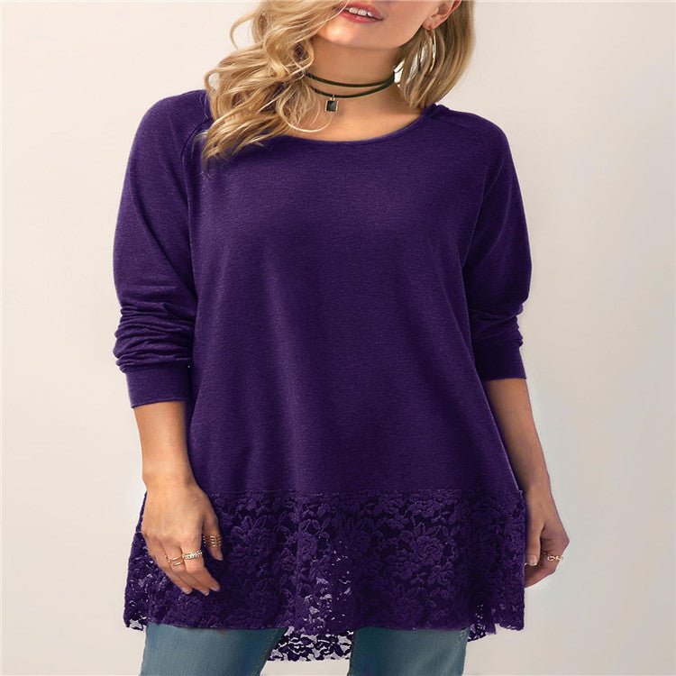 Hooded Long-sleeved T-shirt with Lace Stitching - ShopNQlik