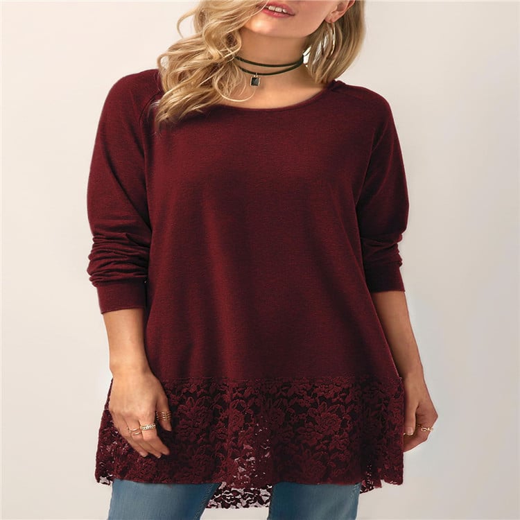 Hooded Long-sleeved T-shirt with Lace Stitching - ShopNQlik