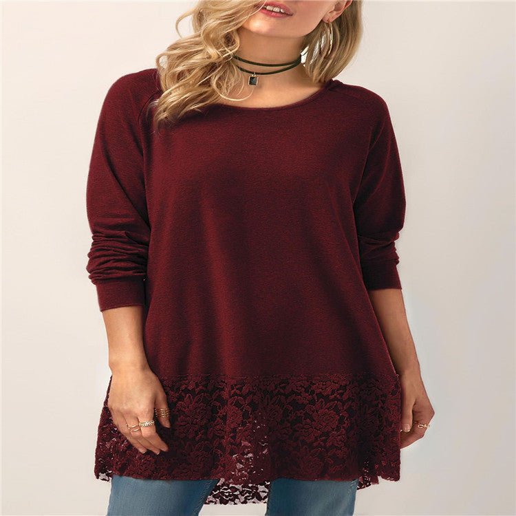 Hooded Long-sleeved T-shirt with Lace Stitching - ShopNQlik