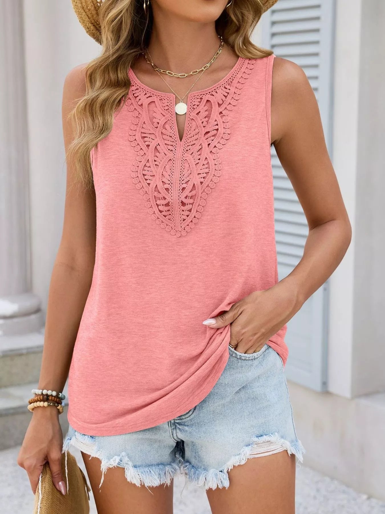 Lace Trim Sleeveless Tank Top - ShopNQlik