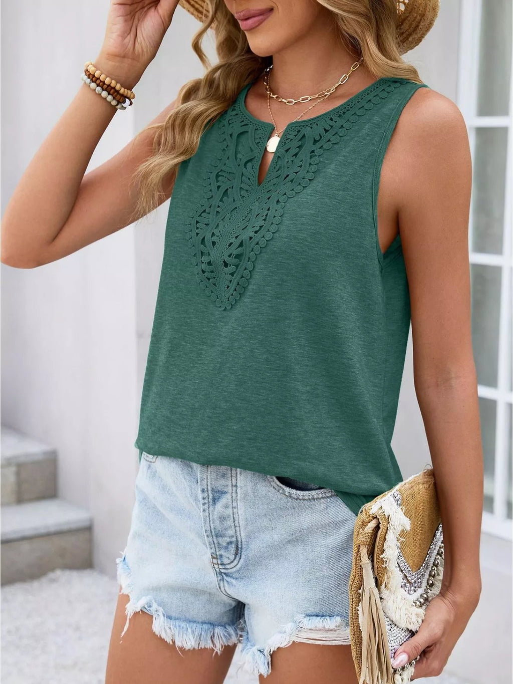 Lace Trim Sleeveless Tank Top - ShopNQlik