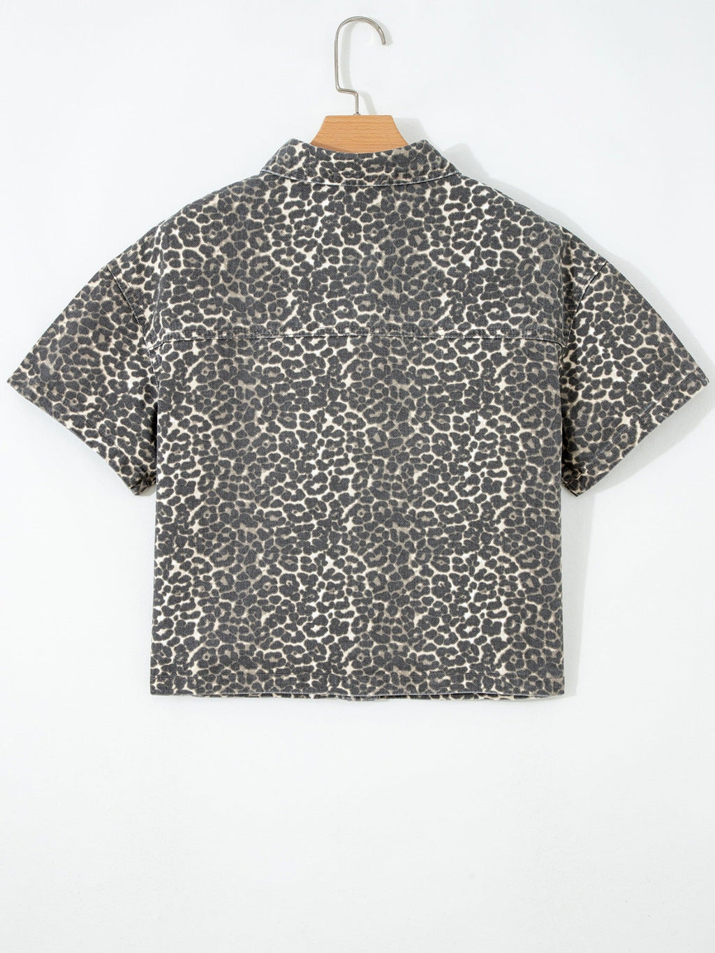 Leopard Print Short Sleeve Denim Shirt - ShopNQlik