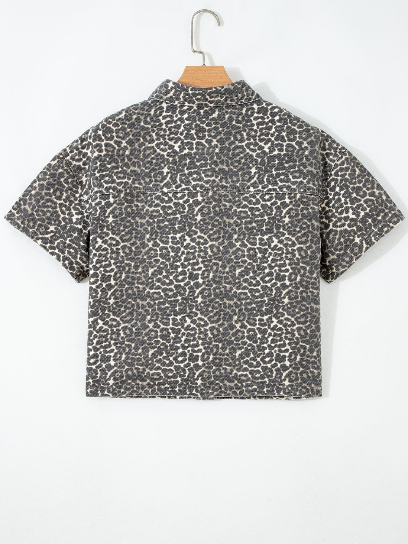 Leopard Print Short Sleeve Denim Shirt - ShopNQlik
