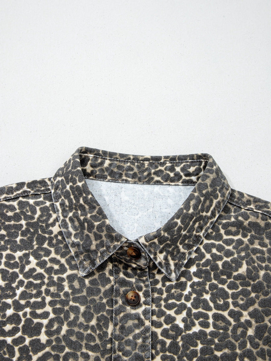 Leopard Print Short Sleeve Denim Shirt - ShopNQlik
