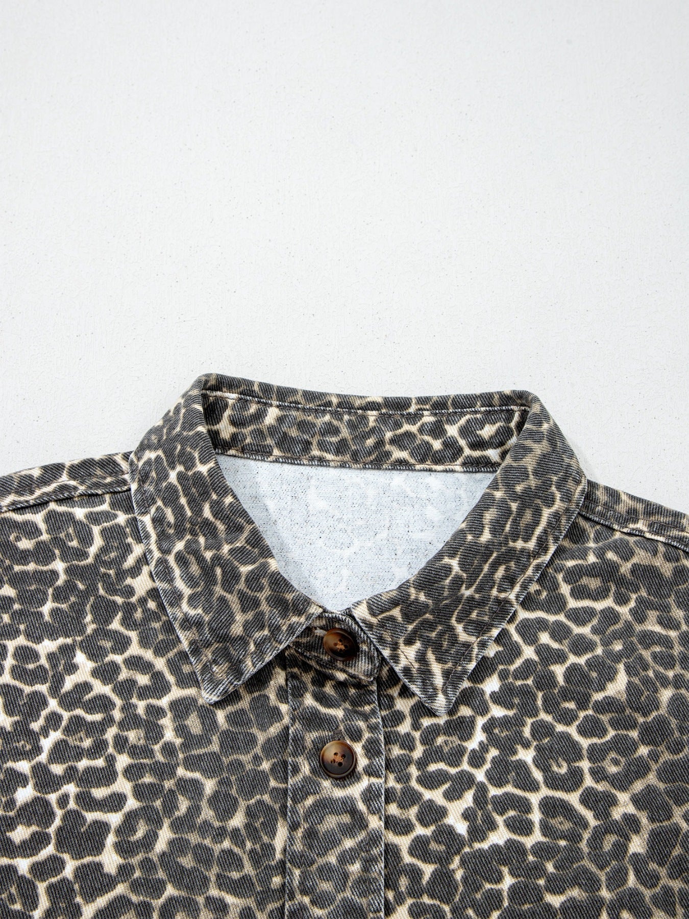 Leopard Print Short Sleeve Denim Shirt - ShopNQlik