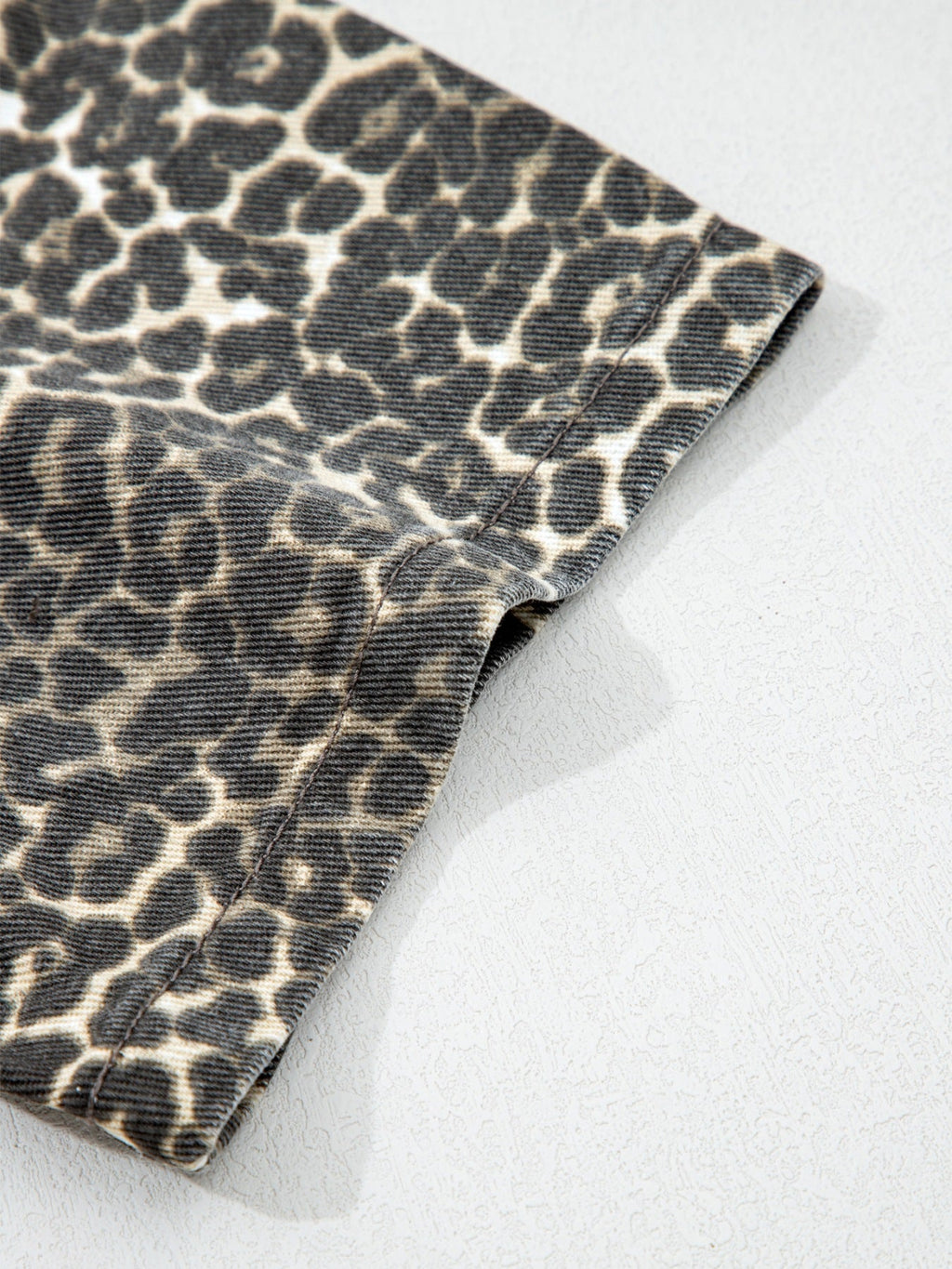 Leopard Print Short Sleeve Denim Shirt - ShopNQlik