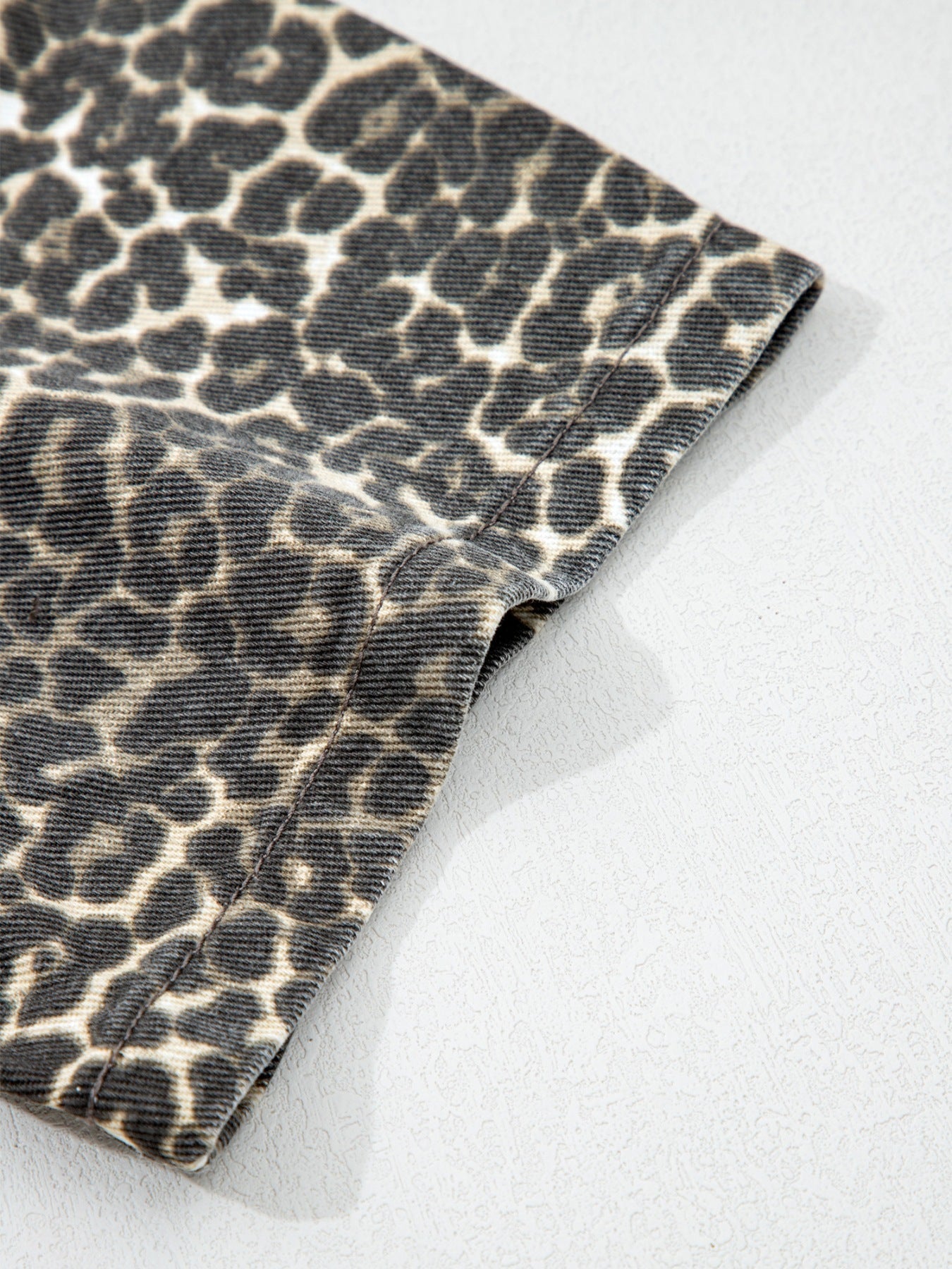 Leopard Print Short Sleeve Denim Shirt - ShopNQlik