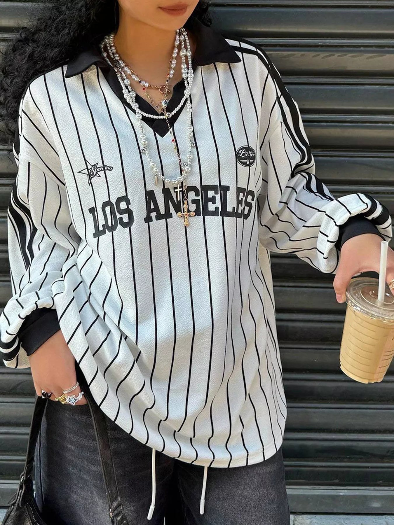 Los Angeles Striped Long Sleeve Top | Street Style | White - ShopNQlik