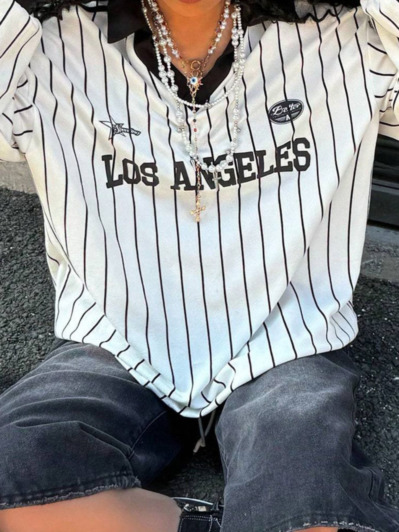Los Angeles Striped Long Sleeve Top | Street Style | White - ShopNQlik