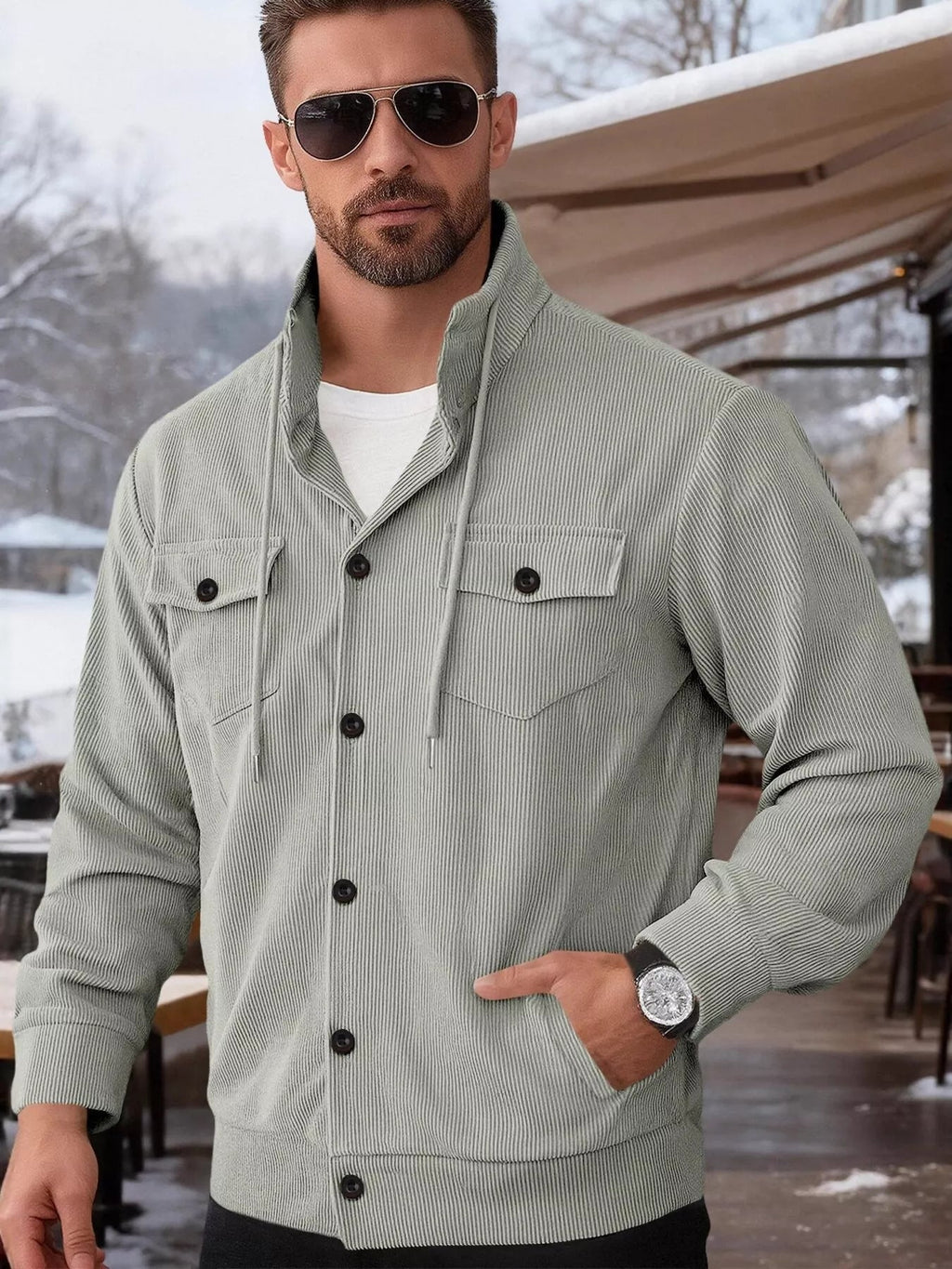 Men's Corduroy Button-Down Jacket — Plus Size (S–3XL) - ShopNQlik