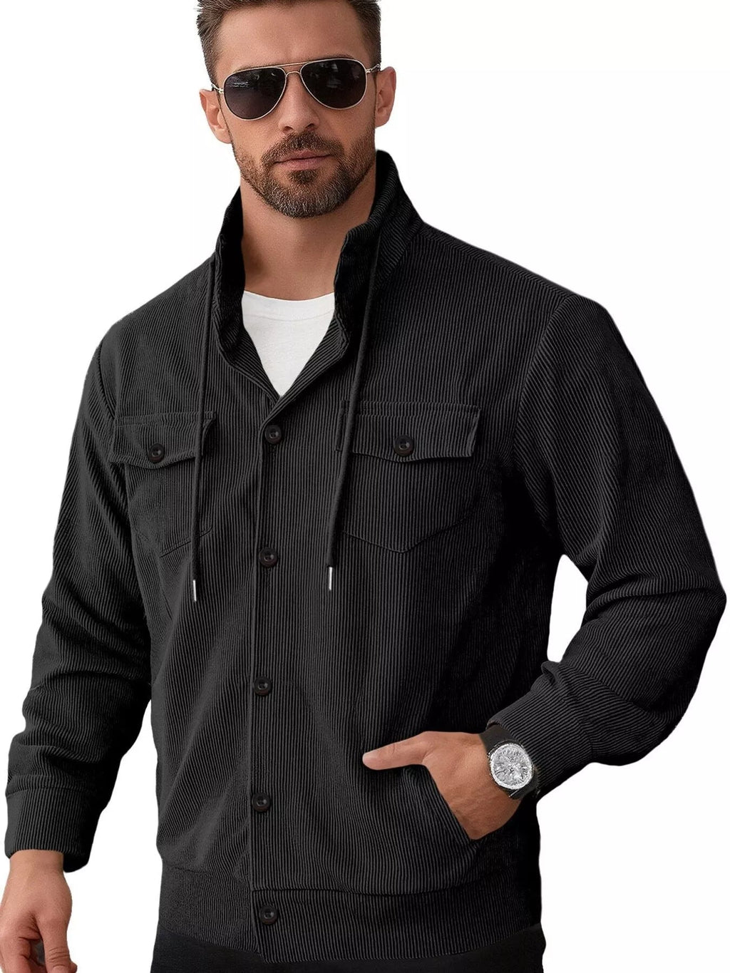 Men's Corduroy Button-Down Jacket — Plus Size (S–3XL) - ShopNQlik