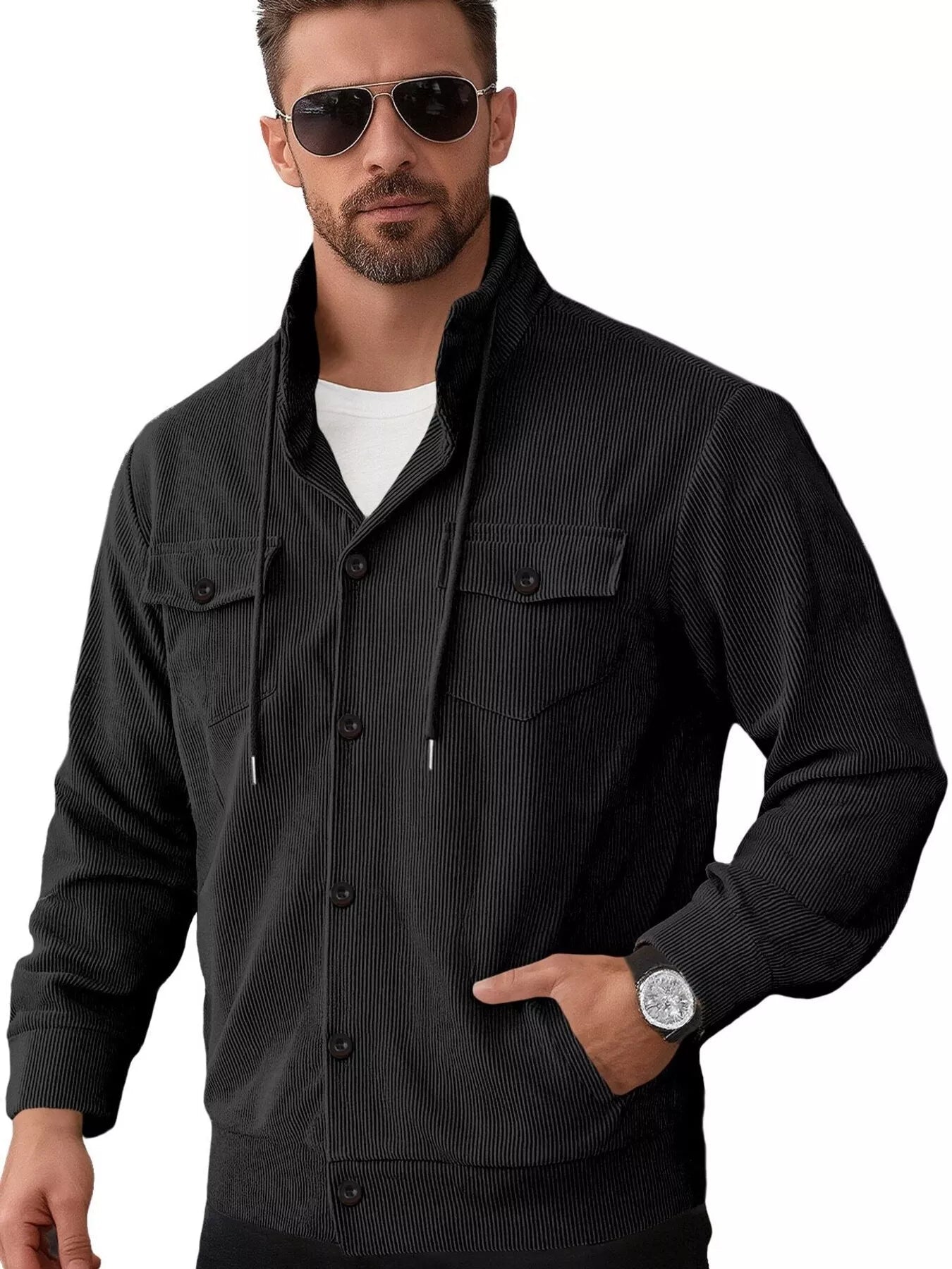 Men's Corduroy Button-Down Jacket — Plus Size (S–3XL) - ShopNQlik