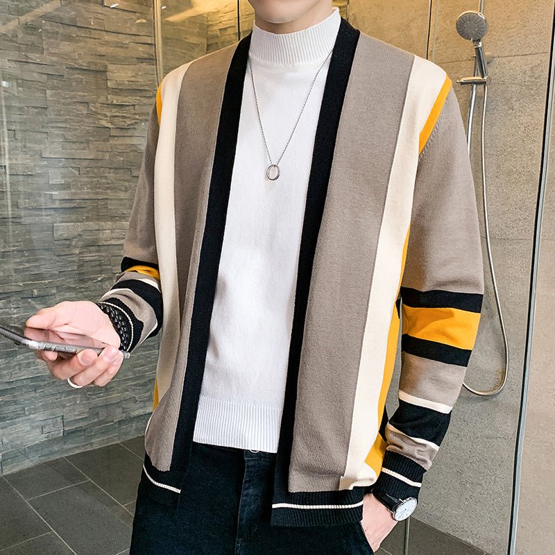 Men's Fashion Color-block Striped Knit Cardigan - ShopNQlik