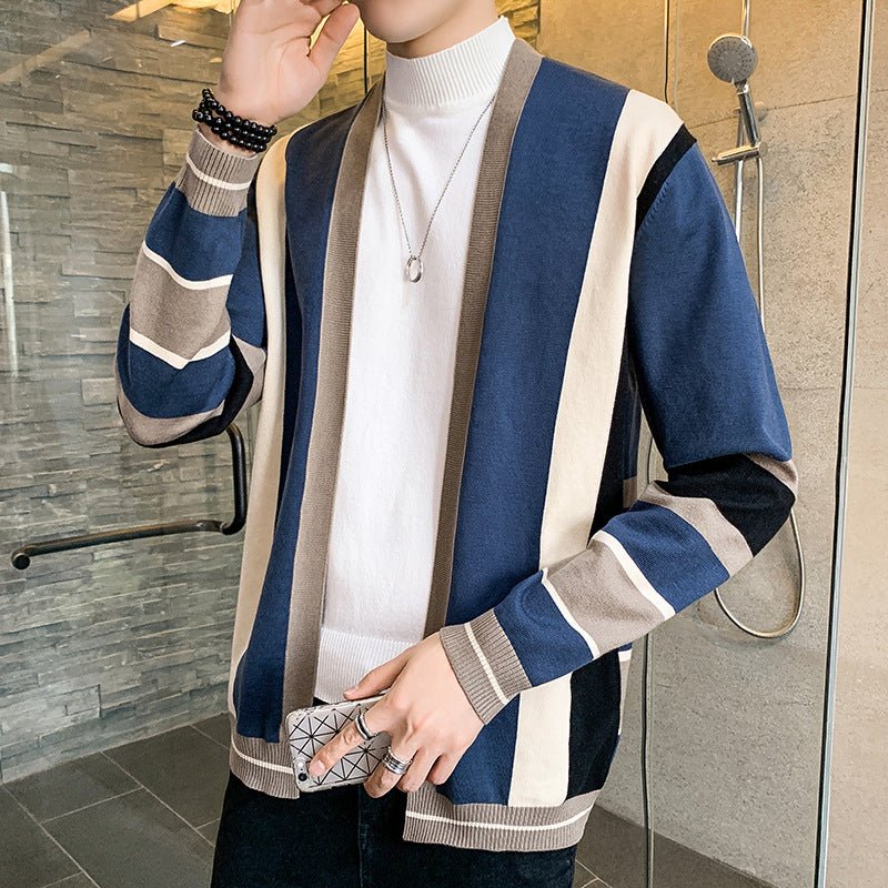 Men's Fashion Color-block Striped Knit Cardigan - ShopNQlik