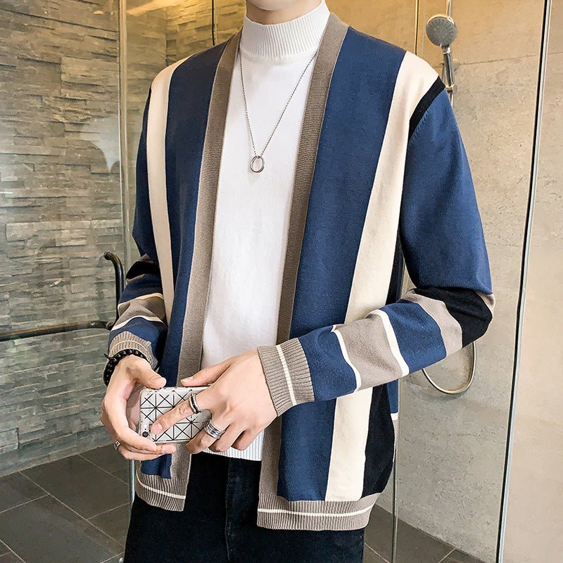 Men's Fashion Color-block Striped Knit Cardigan - ShopNQlik
