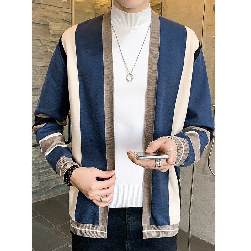 Men's Fashion Color-block Striped Knit Cardigan - ShopNQlik