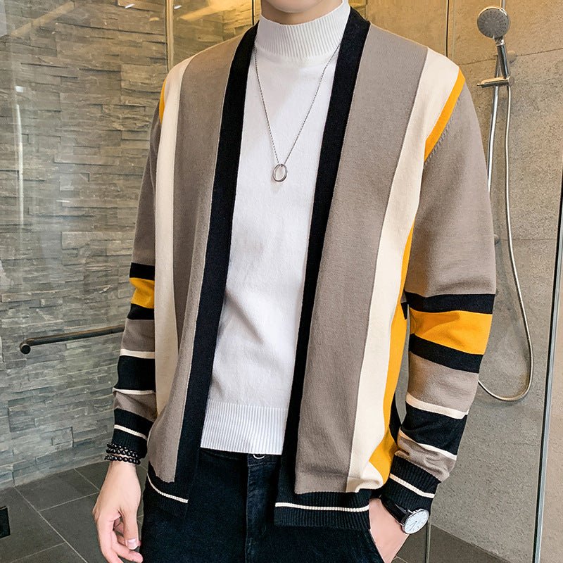 Men's Fashion Color-block Striped Knit Cardigan - ShopNQlik