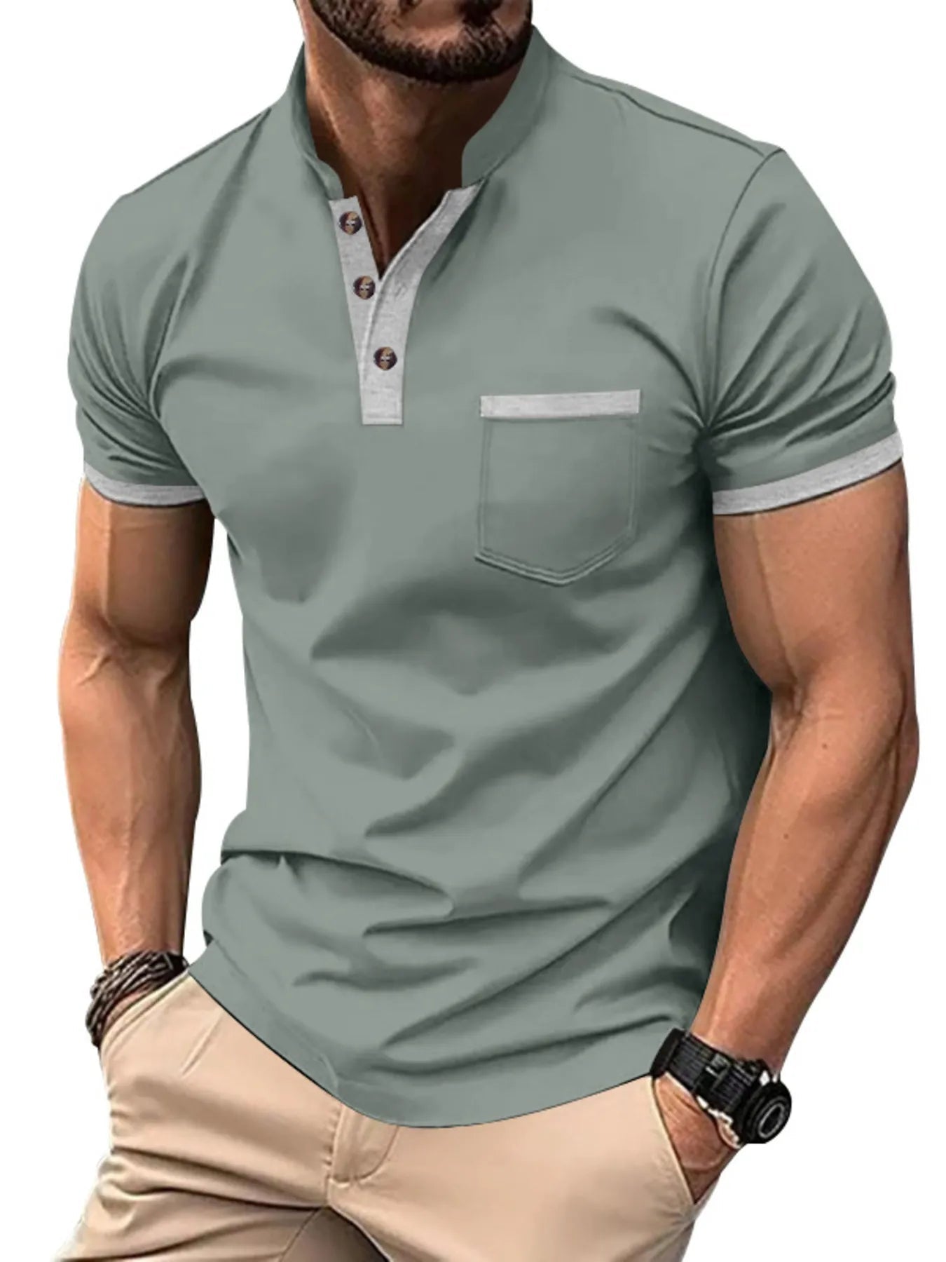 Men's Full Size Button Detail Short Sleeve Top Plus Size - ShopNQlik