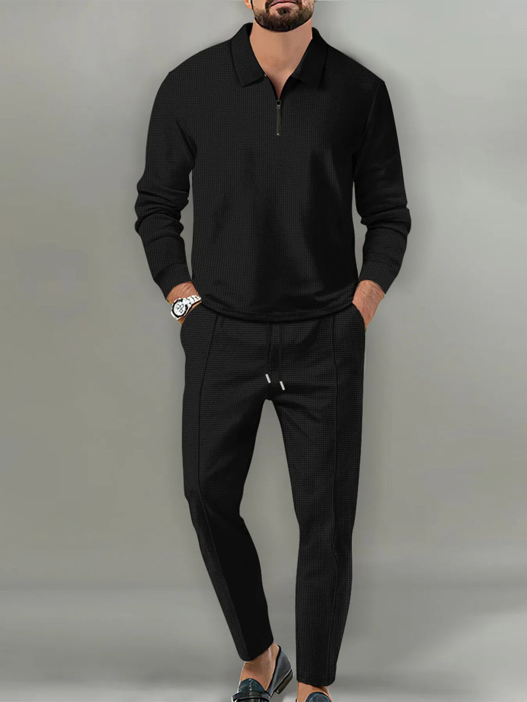 Men's Full Size Long Sleeve Top and Pants Set Plus Size - ShopNQlik