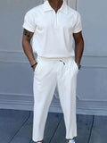 Men's Full Size Quarter Zip Short Sleeve Polo and Pants Set Plus Size - ShopNQlik