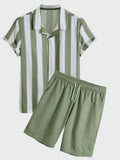 Men's Full Size Striped Casual Shirt and Shorts Set Plus Size - ShopNQlik