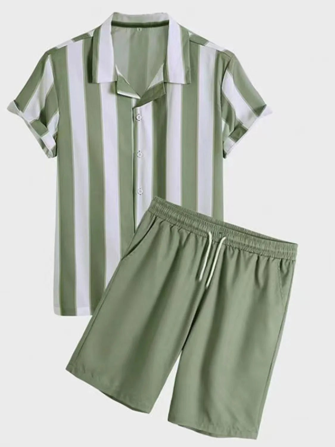 Men's Full Size Striped Casual Shirt and Shorts Set Plus Size - ShopNQlik