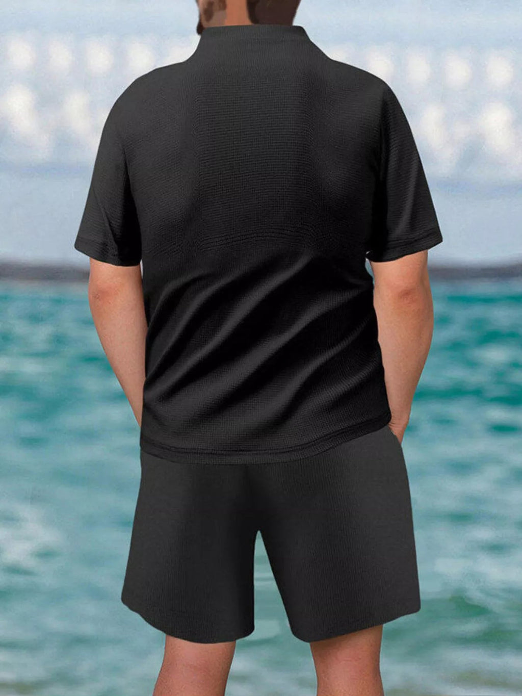 Men's Full Size Zip Front Short Sleeve Top and Shorts Set Plus Size - ShopNQlik