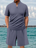 Men's Full Size Zip Front Short Sleeve Top and Shorts Set Plus Size - ShopNQlik