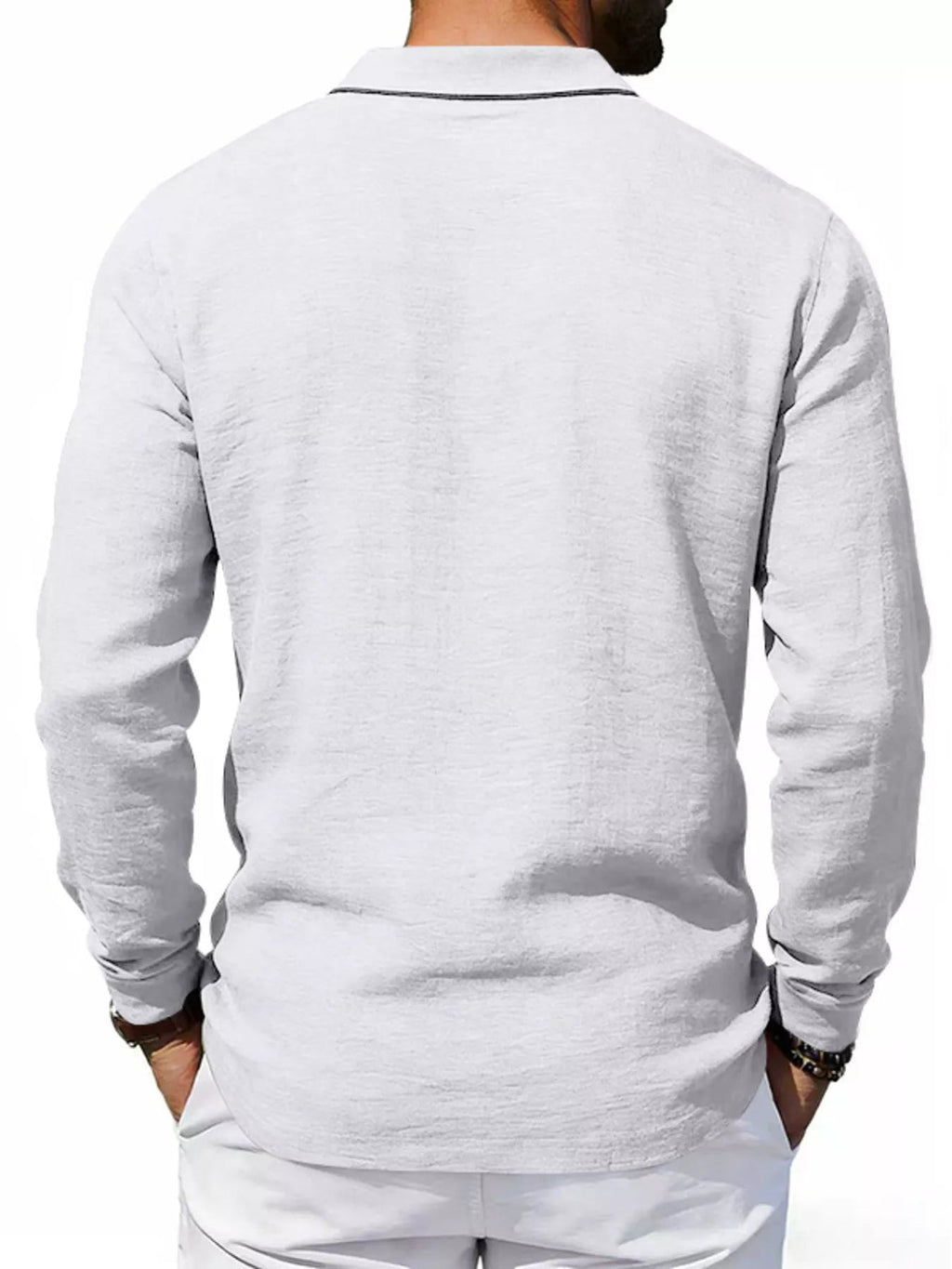 Men's Linen Long Sleeve Polo — Classic Fit, Plus Size (S–3XL) - ShopNQlik