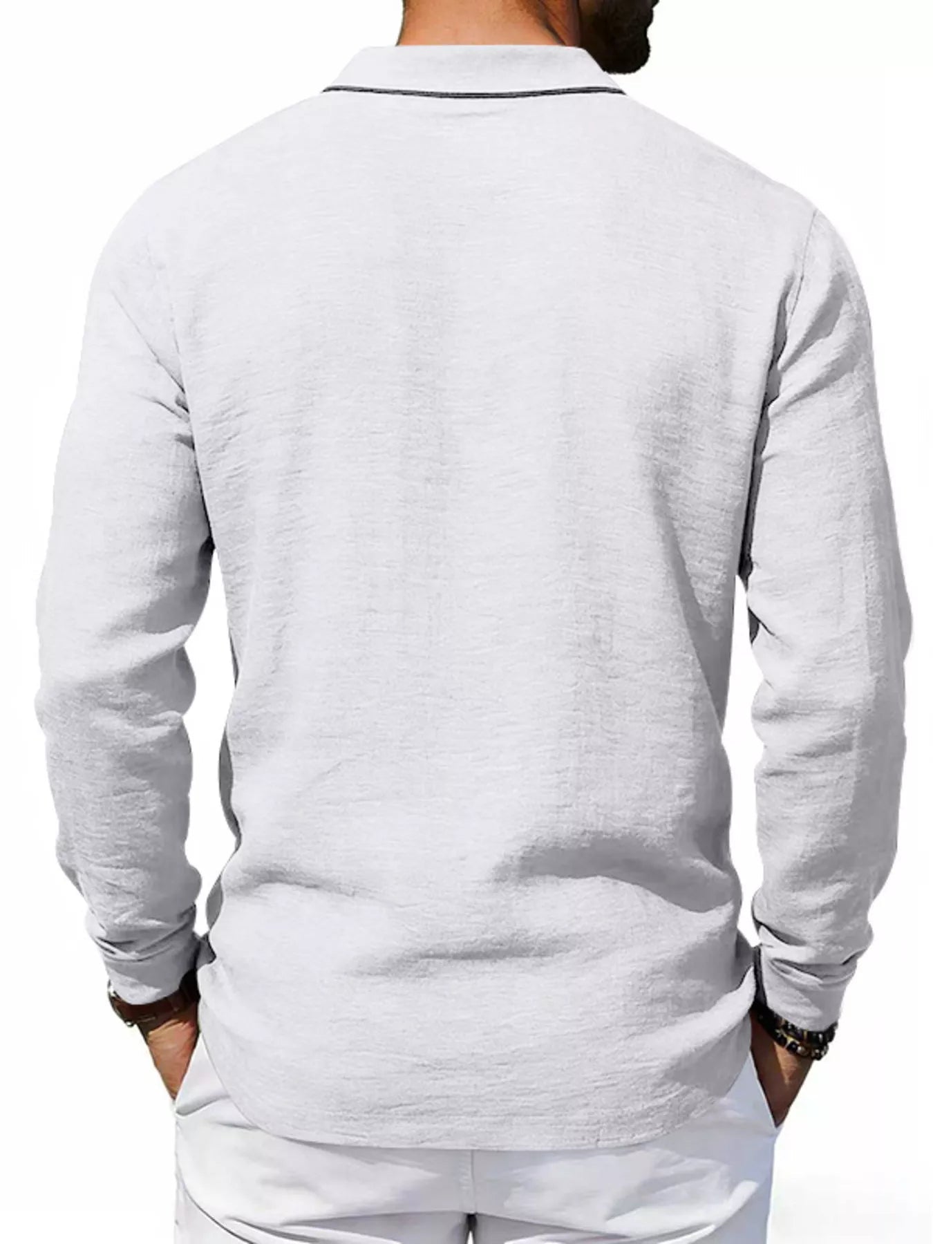 Men's Linen Long Sleeve Polo — Classic Fit, Plus Size (S–3XL) - ShopNQlik