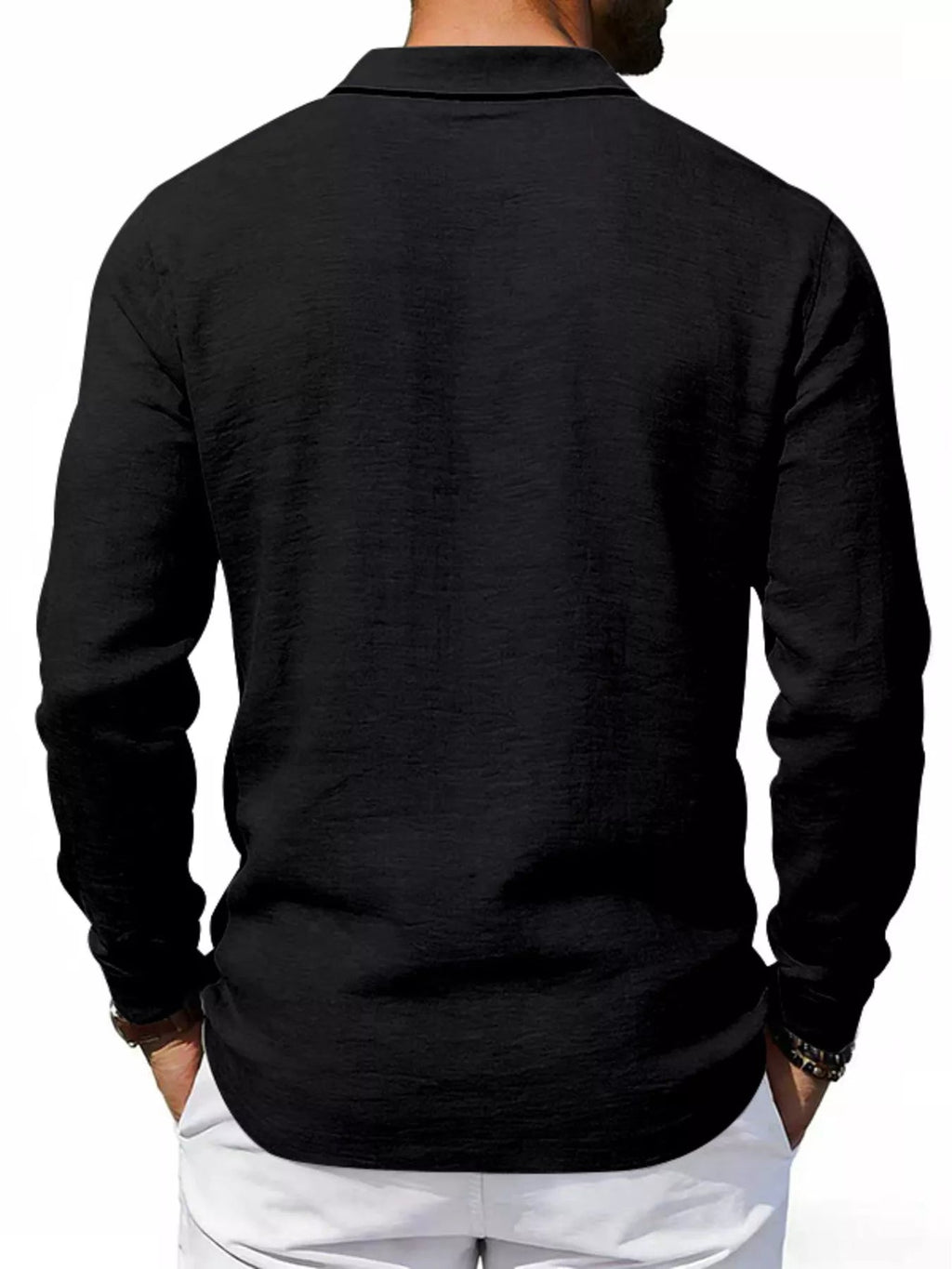 Men's Linen Long Sleeve Polo — Classic Fit, Plus Size (S–3XL) - ShopNQlik