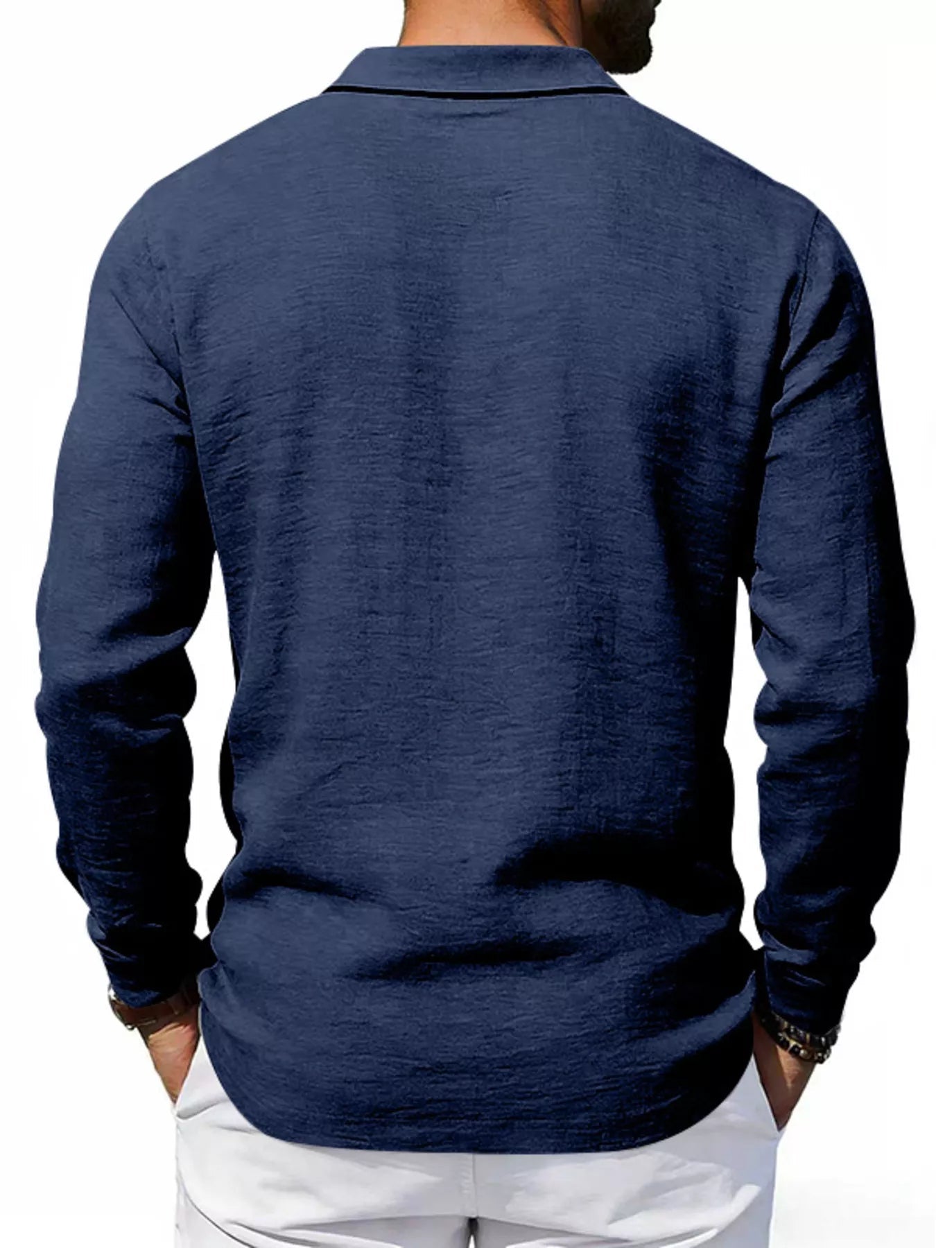 Men's Linen Long Sleeve Polo — Classic Fit, Plus Size (S–3XL) - ShopNQlik