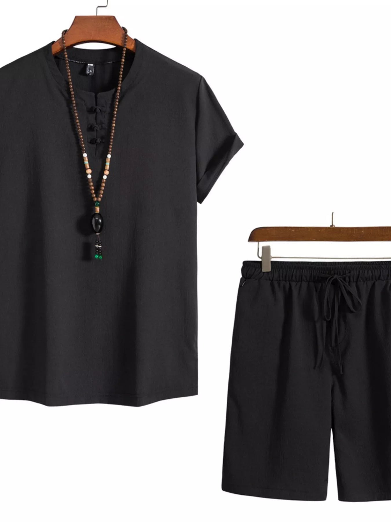 Men's Mandarin Collar Shirt & Shorts Set — Plus Size (M–5XL) - ShopNQlik