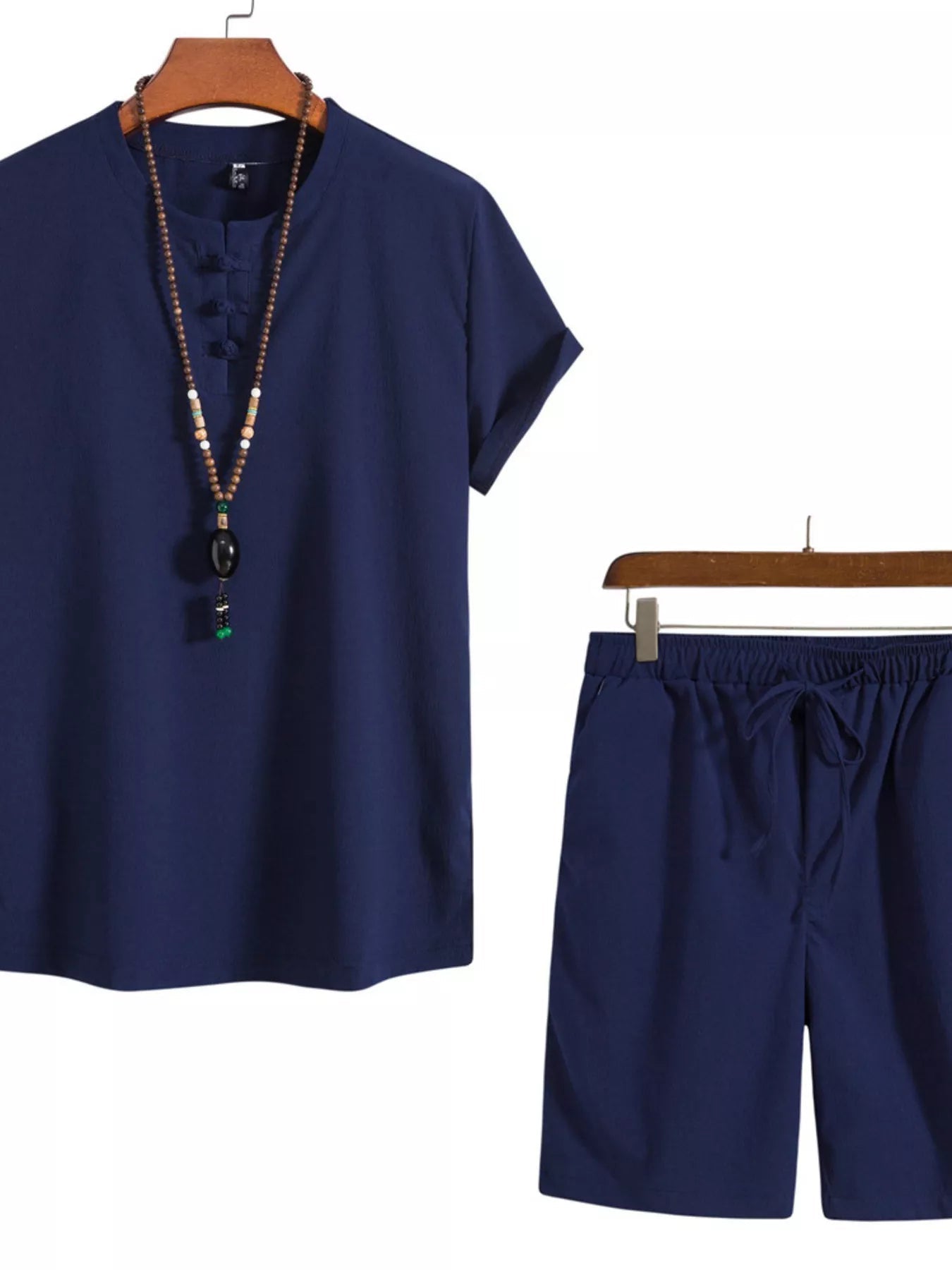Men's Mandarin Collar Shirt & Shorts Set — Plus Size (M–5XL) - ShopNQlik
